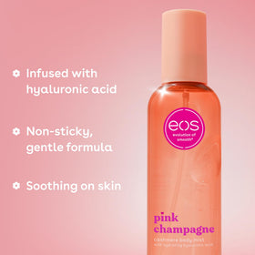 fine mist cloud emerging from eos bottle showing texture benefit: non-greasy hydration