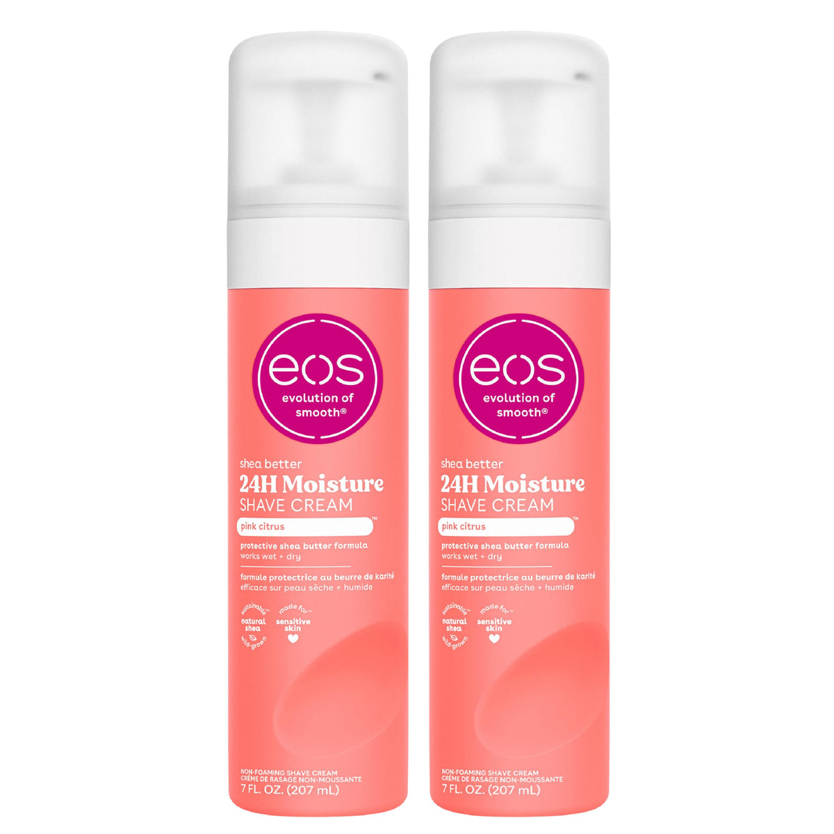 eos front packaging showing pink citrus tube and clear benefit of hydration