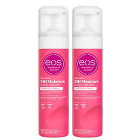 eos front packaging showing pomegranate raspberry scent and two-pack benefits
