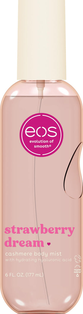 eos bottle front packaging showing strawberry dream scent and benefits