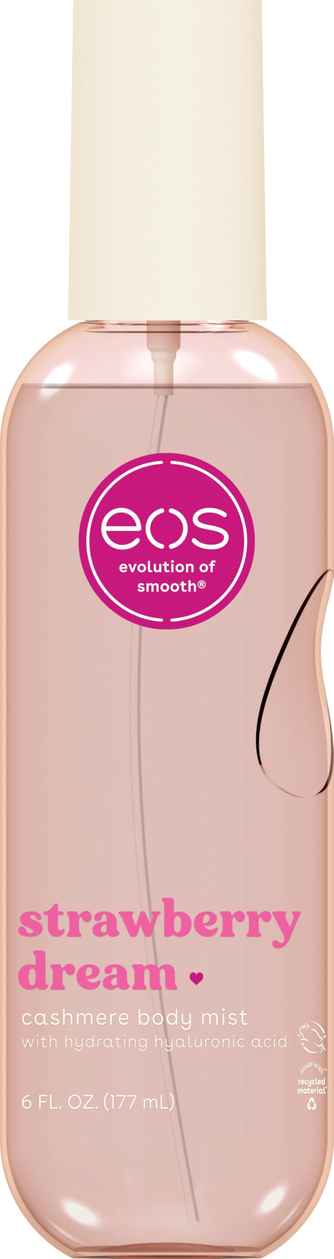 eos bottle front packaging showing strawberry dream scent and benefits