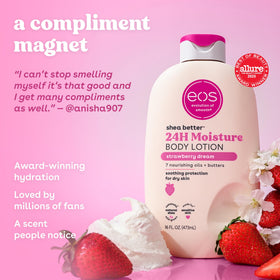 eos lotion texture close-up showing creamy non-greasy absorption