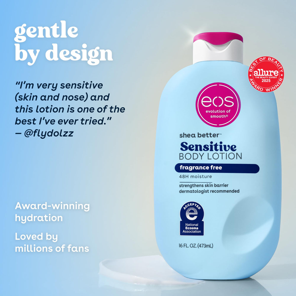 eos close-up texture of lightweight lotion for fast absorption benefit