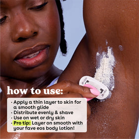 eos in-shower use on leg demonstrating easy wet or dry shave
