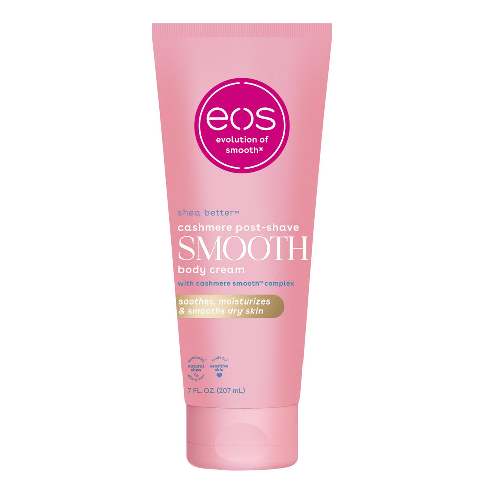 eos jar front view showing Vanilla Cashmere cream and rich hydration