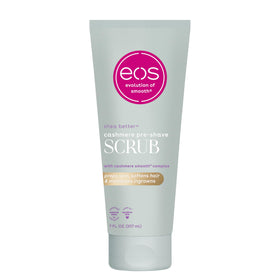 eos Vanilla Cashmere scrub front packaging showing jar and label for an inviting pre-shave step