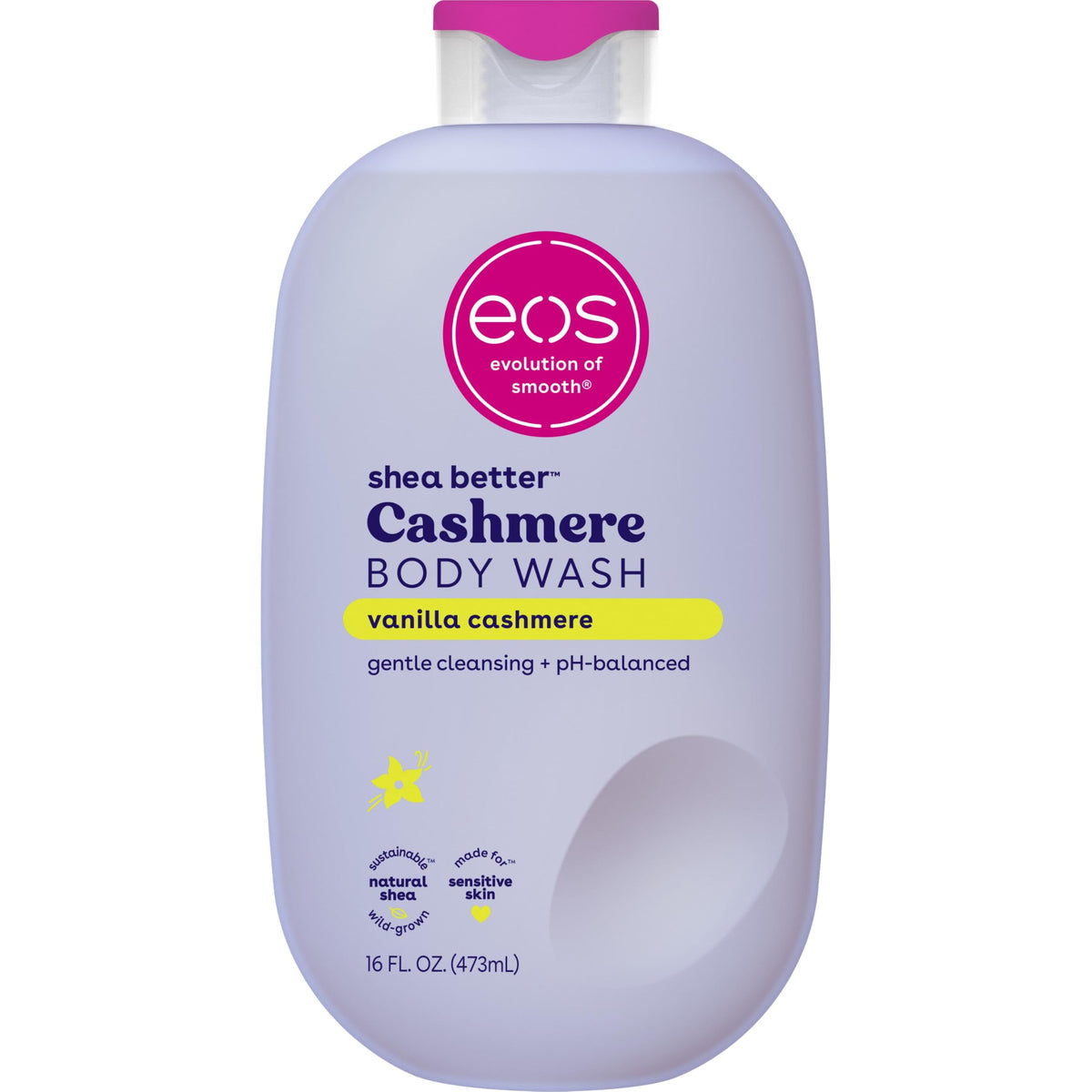 eos front packaging showing bottle and vanilla scent, inviting hydration