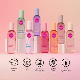 eos mist being applied to hair ends to refresh scent and add softness