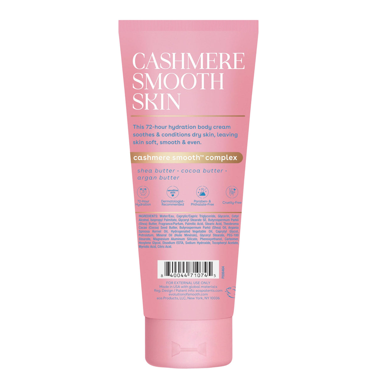 eos product label visible with ingredient highlights for nourishing care