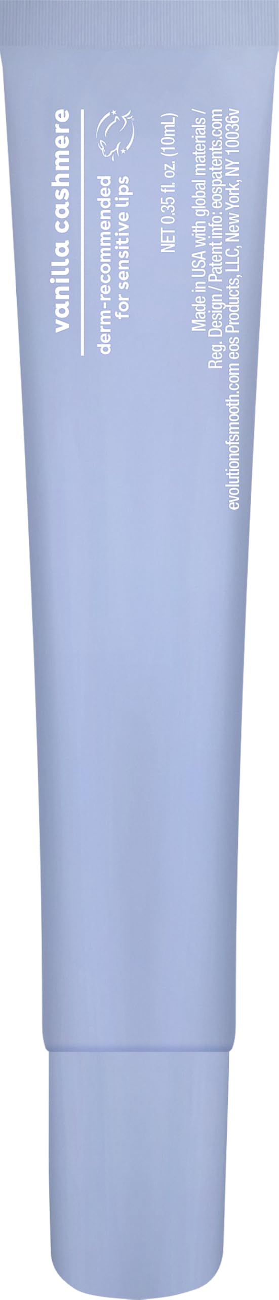 eos Vanilla Cashmere label close-up showing ingredient highlights and peptide mention
