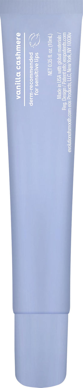 eos Vanilla Cashmere label close-up showing ingredient highlights and peptide mention