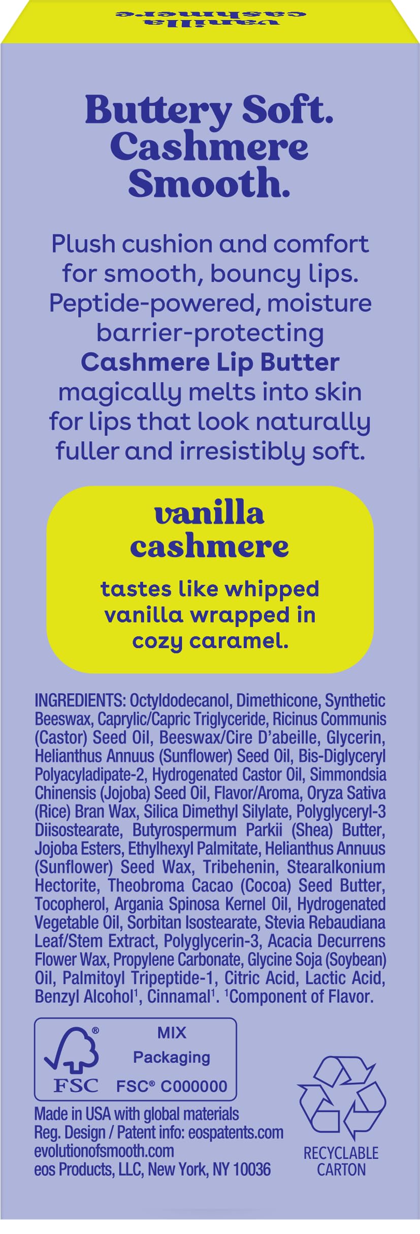 eos Vanilla Cashmere inside a handbag lifestyle shot showing portable daily use
