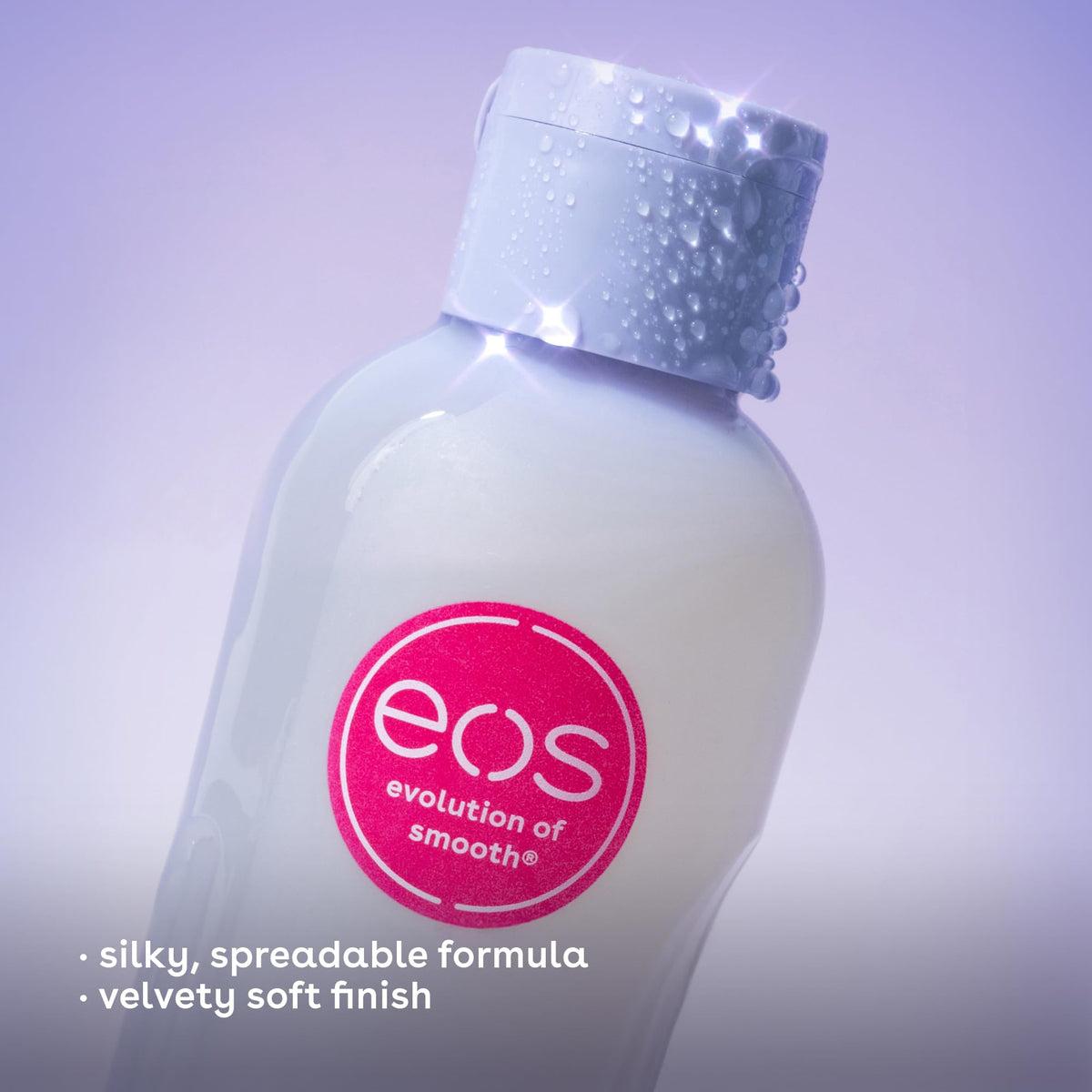 closeup of eos oil texture pouring for quick-absorbing, non-greasy hydration