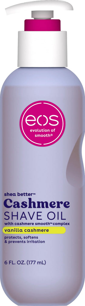 eos bottle front packaging showing vanilla cashmere scent and benefit
