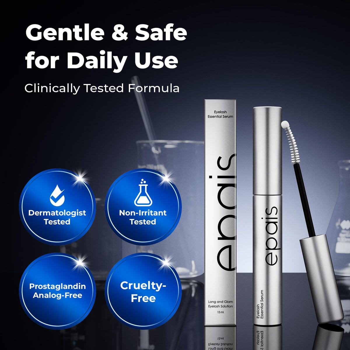 EPAIS dual-brush applicator close-up for precise lash application
