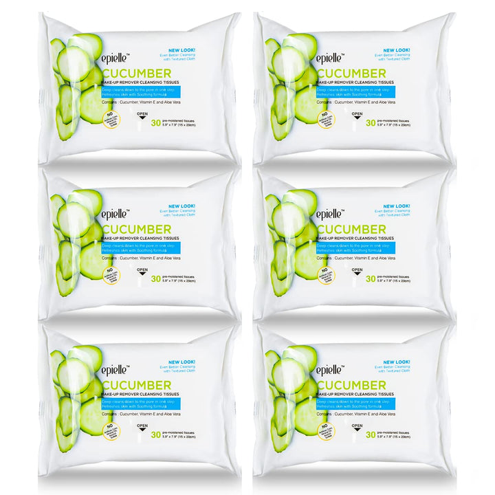 Epielle front packaging of cucumber wipes showing 30-count pack and benefits