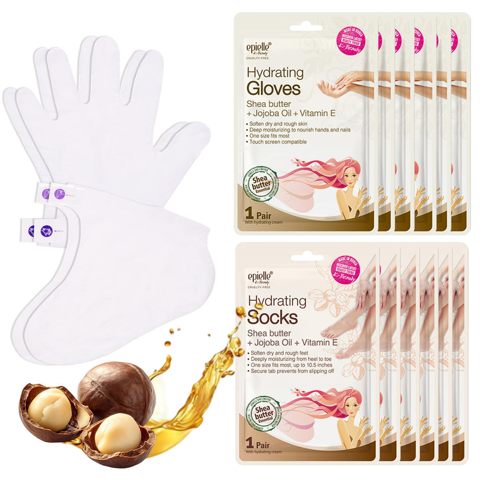 Epielle front packaging showing gloves and socks and clear product benefit