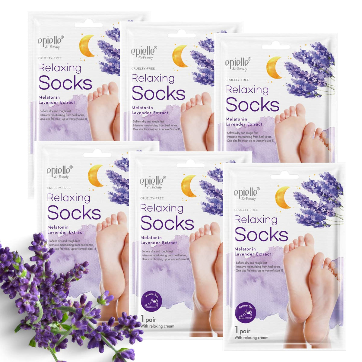 Epielle front packaging showing calming foot mask benefits