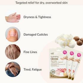 Hands wearing Epielle moisturizing gloves during treatment, promoting softer skin