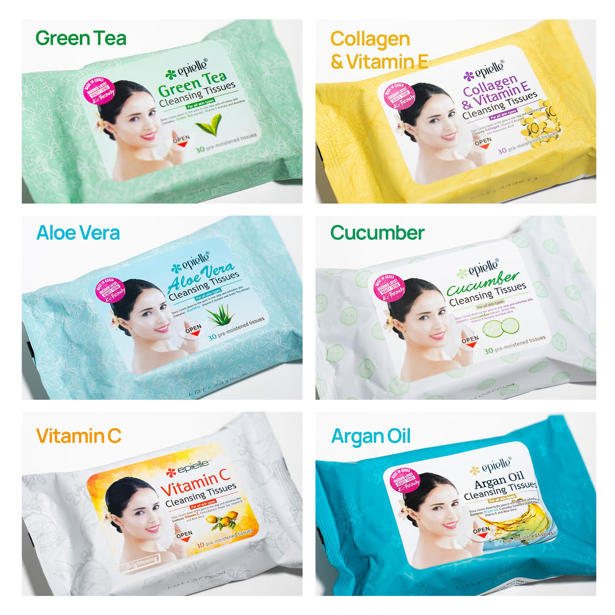 Epielle ingredients aloe vera collagen vitamin C on surface, soothing hydration