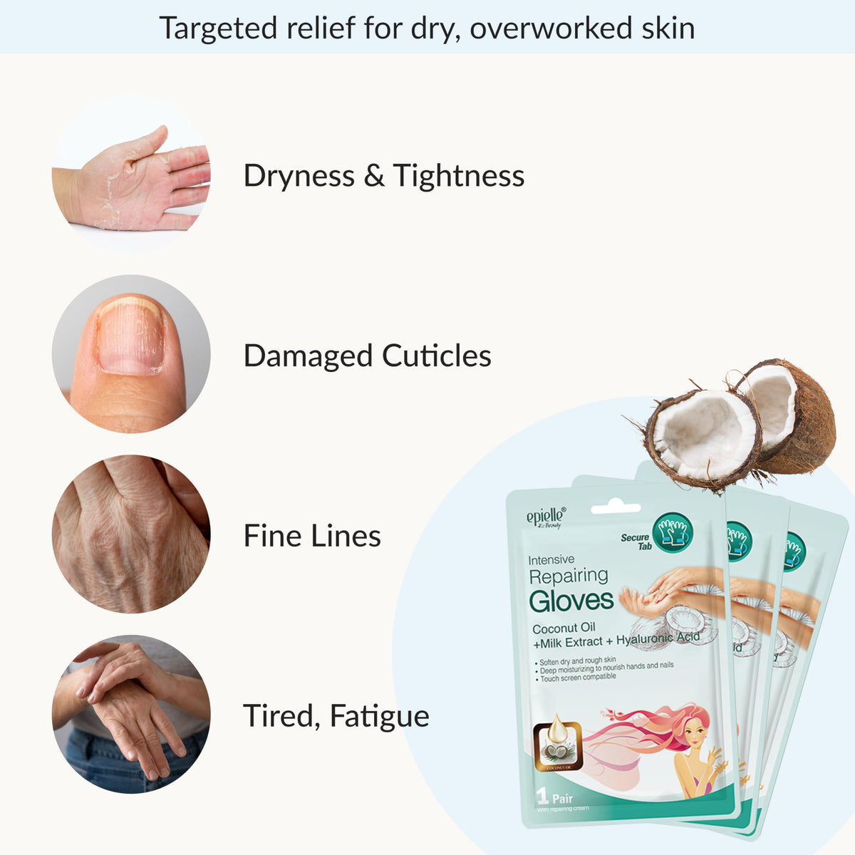 Epielle ingredients coconut and milk extract displayed for nourishing effect