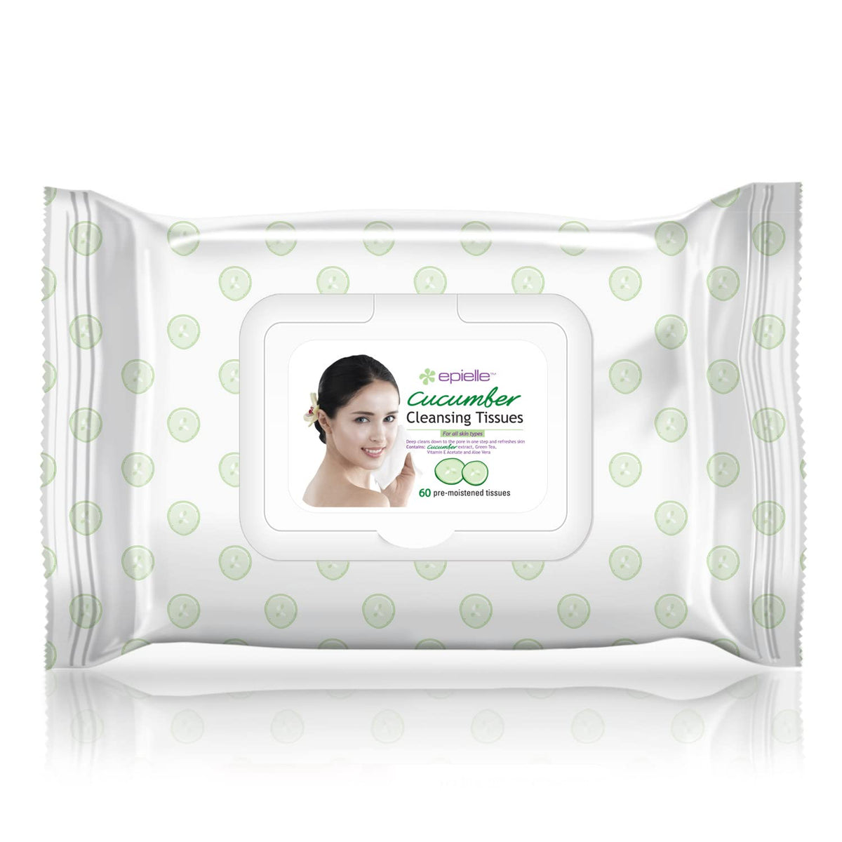 Arrangement of cucumber, argan oil and collagen visuals with Epielle benefits