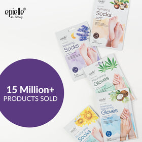 Epielle opened sachet with prefilled moisturizing socks visible
