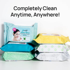 Epielle wipe being pulled from packet, easy dispensing and portable use