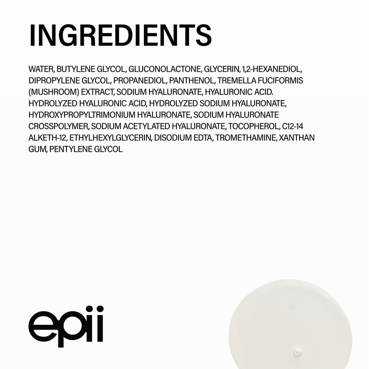 epii label close-up showing ingredients list and gentle, alcohol-free formulation benefit