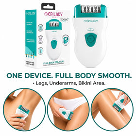 Epilady kit accessories laid out including cord and cleaning brush for simple upkeep