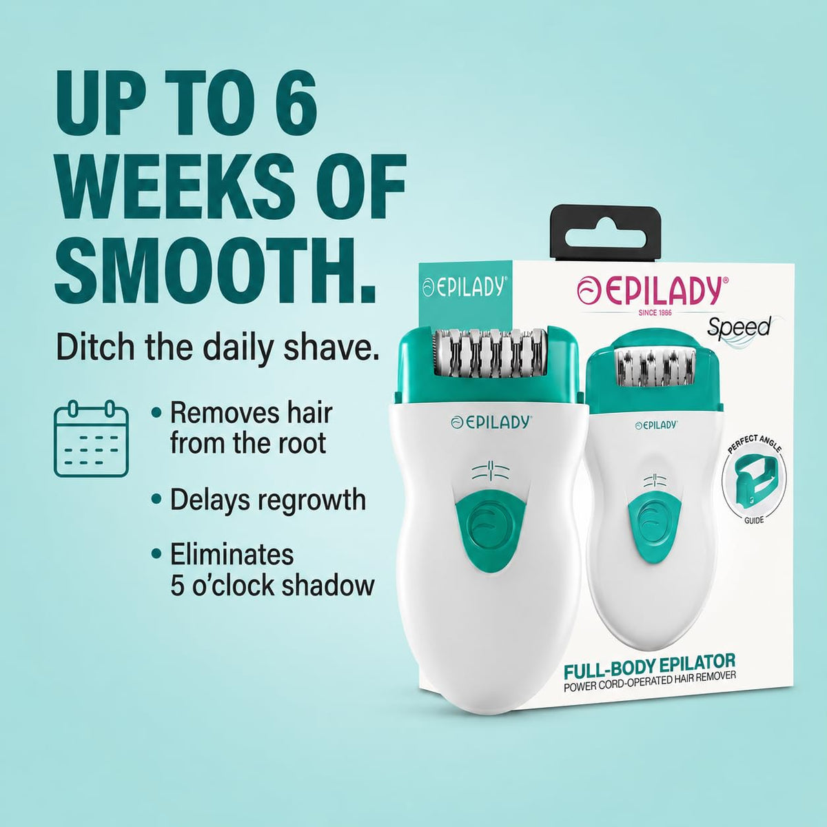 Epilady close-up of 40-disc epilation head highlighting stainless steel performance