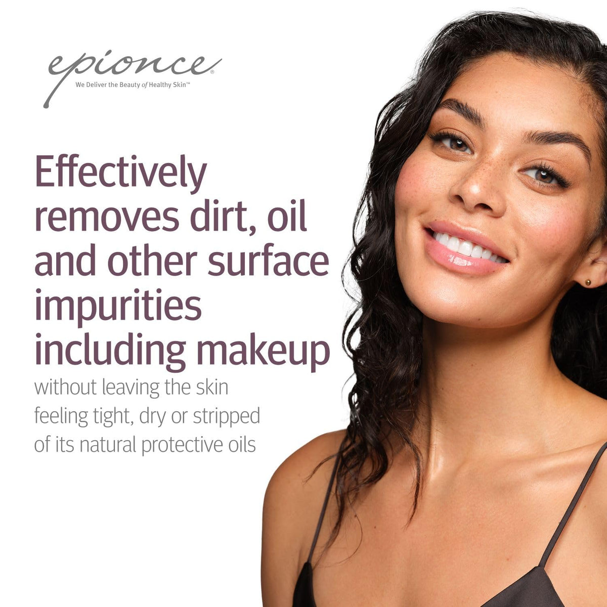 Epionce foaming cleanser on face illustrating effective makeup removal benefit