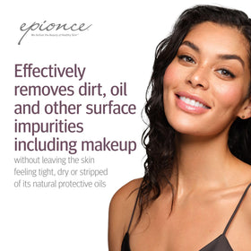 Epionce foaming cleanser on face illustrating effective makeup removal benefit