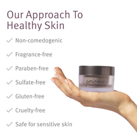 Ceramide and plant oil ingredients beside Epionce jar indicating barrier support and skin strengthening