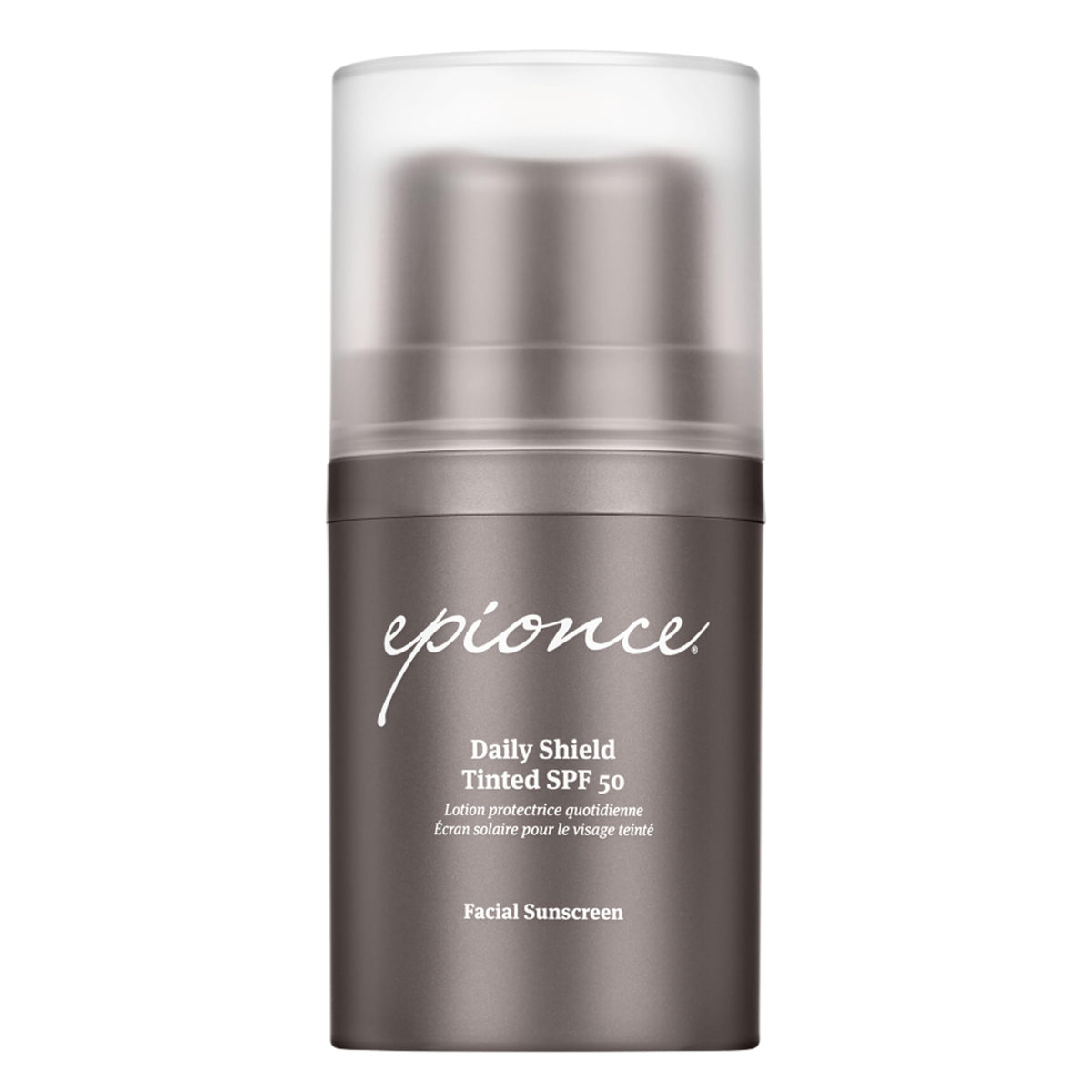 Epionce front packaging showing tinted SPF 50 and benefits