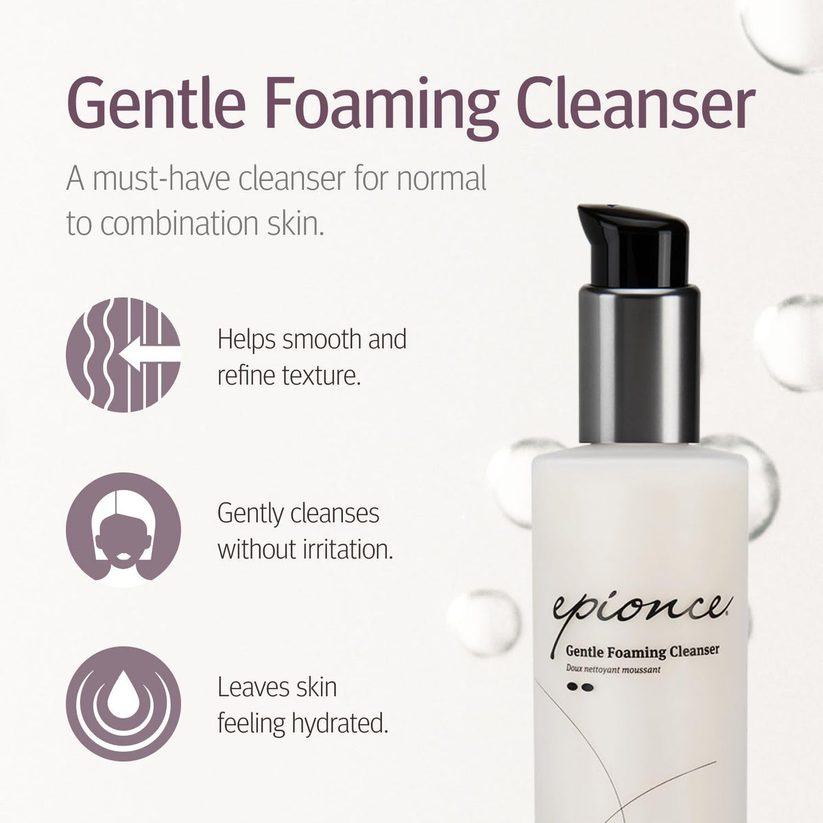 Epionce foam texture close-up demonstrating gentle lather benefit