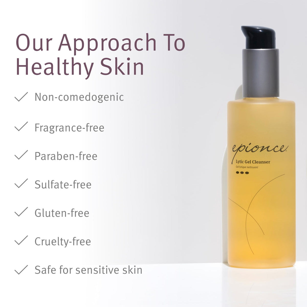 Epionce label detail highlighting formulation features and ingredient clarity