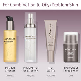Epionce cleanser with water splash illustrating effective rinse-away benefit
