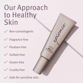 Epionce Lytic Tx placed on bathroom counter with cleanser and sunscreen for routine clarity