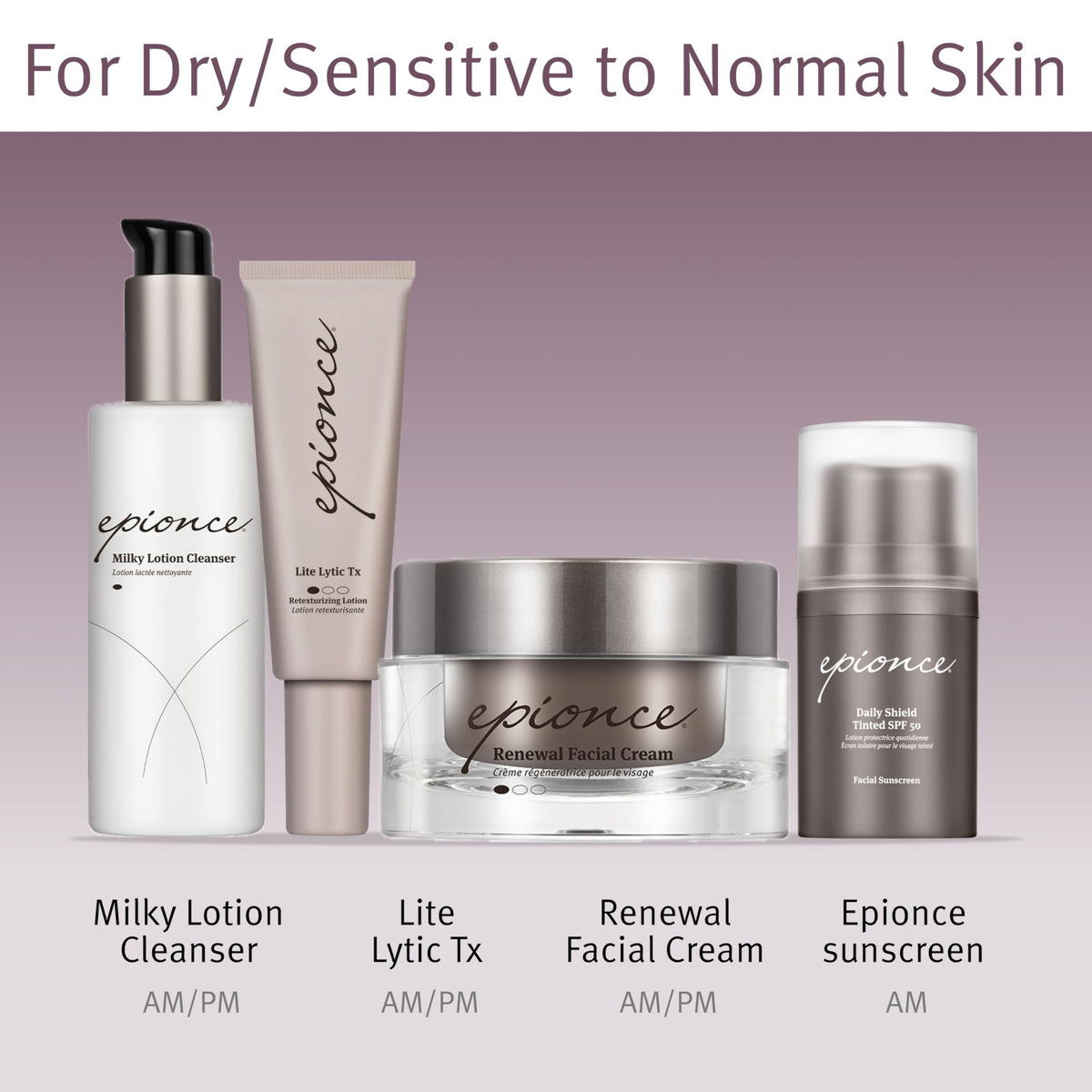 Epionce product label detail showing ingredient clarity and dermatologist focus