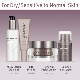 Epionce product label detail showing ingredient clarity and dermatologist focus