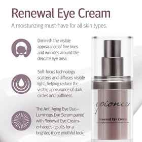 Epionce Renewal Eye Cream creamy texture on jar edge demonstrating smooth absorption