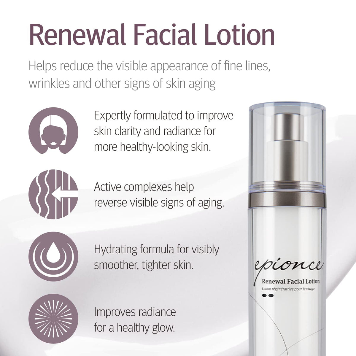 Epionce Renewal Facial Lotion pump dispenser demonstrating easy controlled application