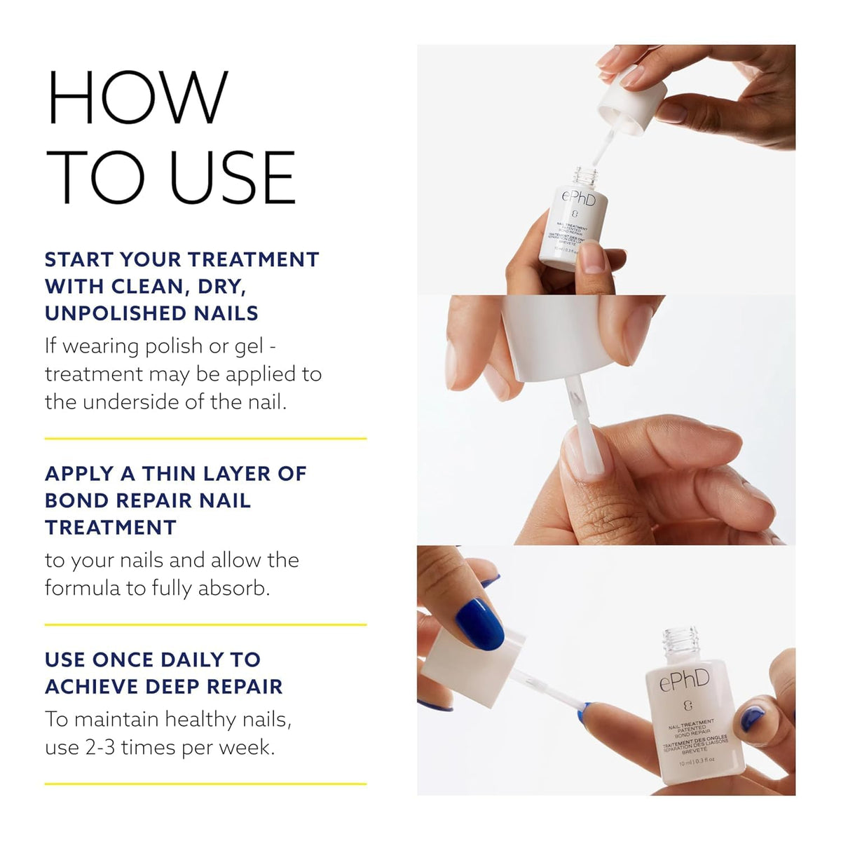 epres ePhD applied as a basecoat on nails showing polish-ready strength