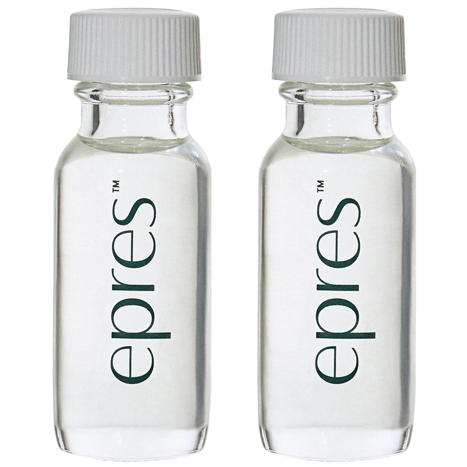 epres front vial packaging showing two 15ml refills and instructions, clear benefits