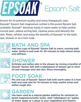 Epsoak bag beside household items showing 19 lb size and storage benefit