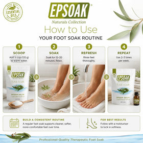 Epsoak tea tree oil droplets on salt emphasizing natural aroma and refreshment