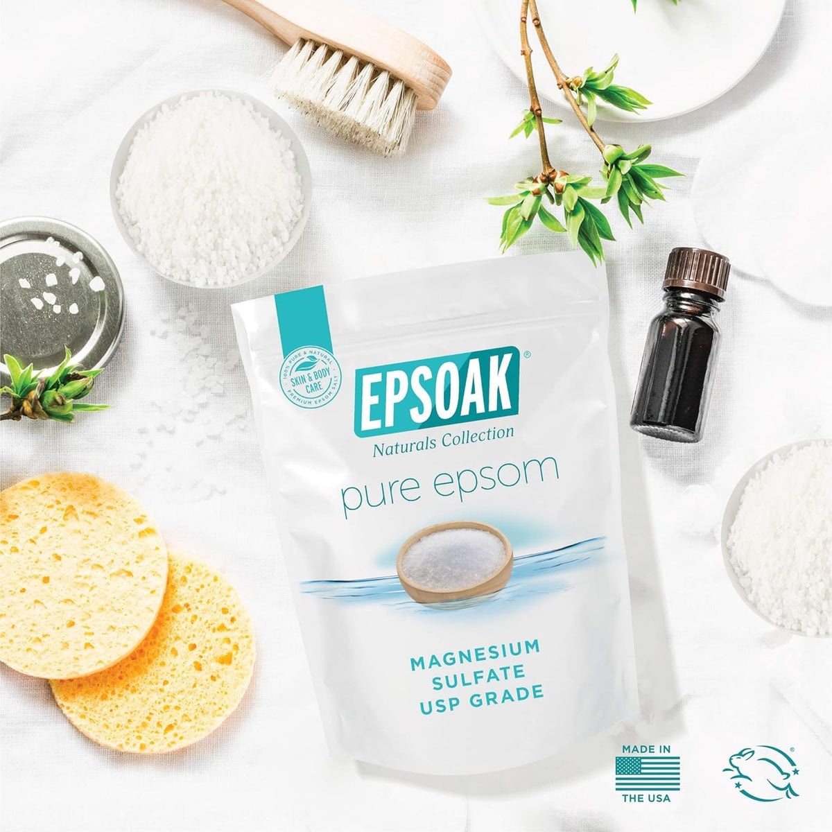 Glass jar filled with Epsoak crystals for tidy bathroom refill benefit