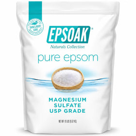 Epsoak front packaging showing 19 lb bag and clear product branding benefits