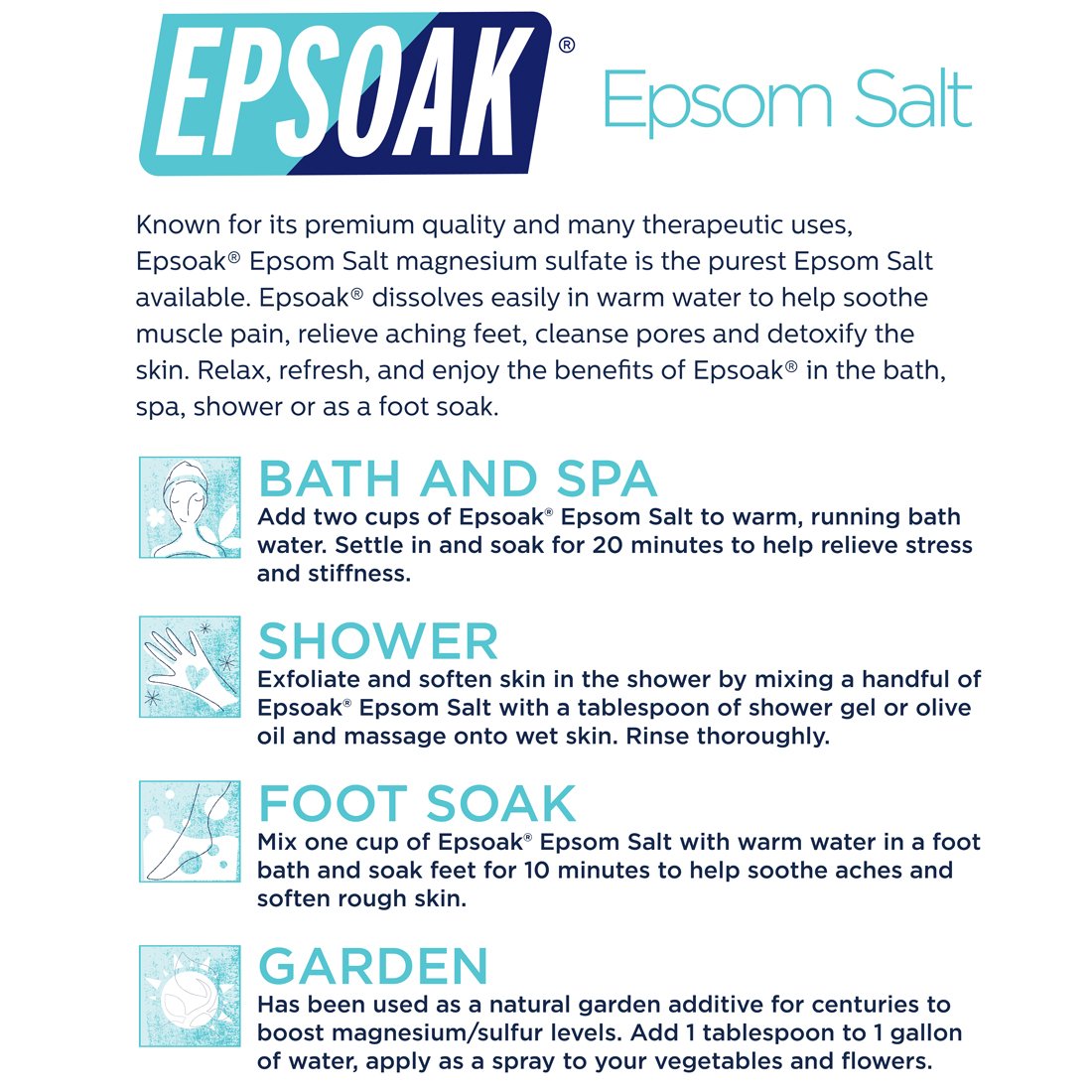 Epsoak ingredient label close-up showing magnesium sulfate USP clarity